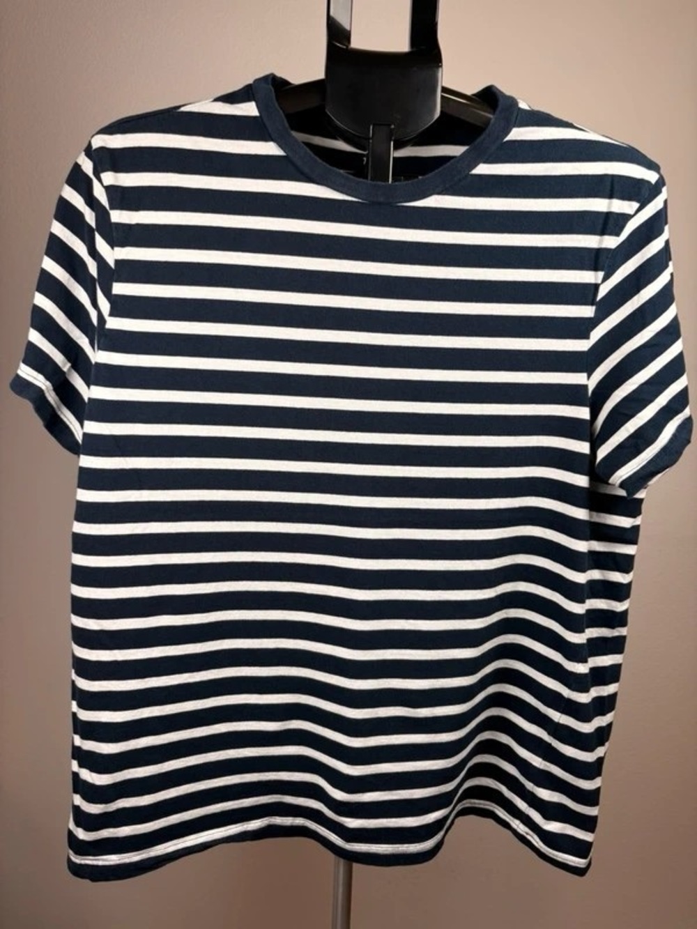 Men's Navy and White Striped Short Sleeve Tee